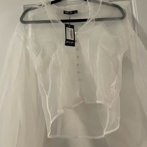 NastyGal Sheer Heart Attack Balloon Organza Blouse